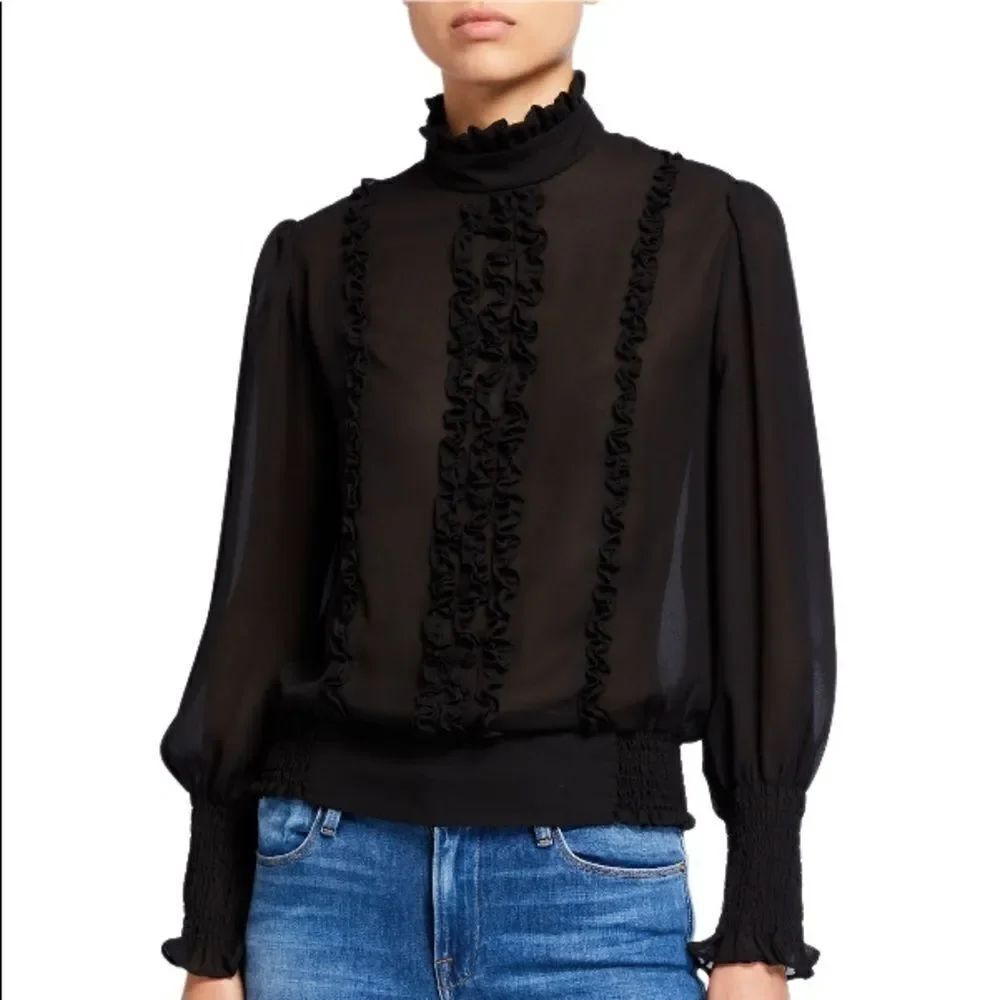 FRAME Ruffle Front Smocked Blouse